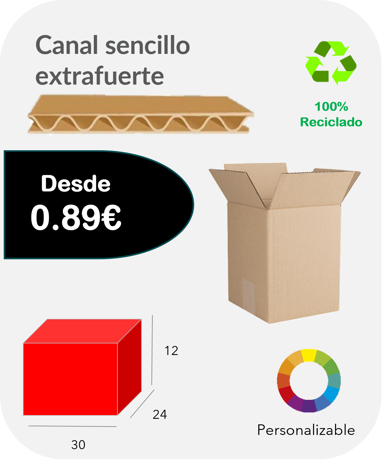 Caja 30x24x12 cm Canal sencillo extrafuerte