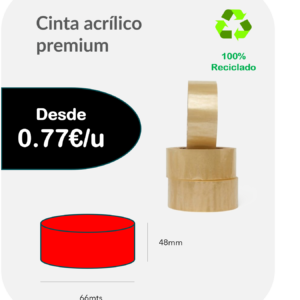 Cinta acrílico premium transparente 66mts